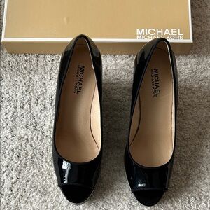 Michael Kors Glossy Black Peep Toe Heels